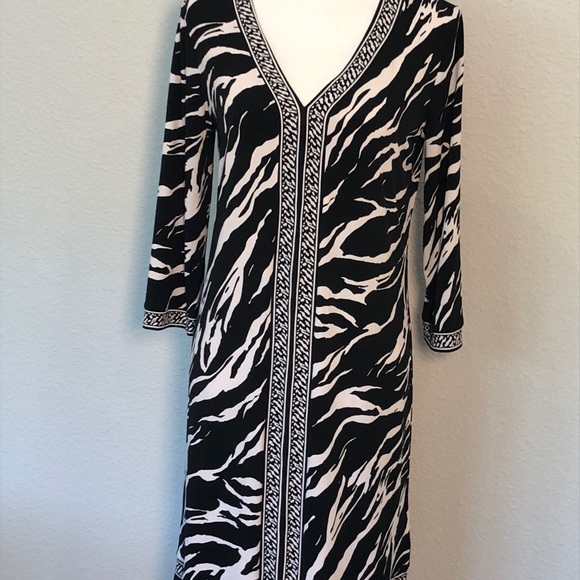 Dana Buchman | B&W Zebra Jersey, Tunic Dress S - Picture 2 of 3